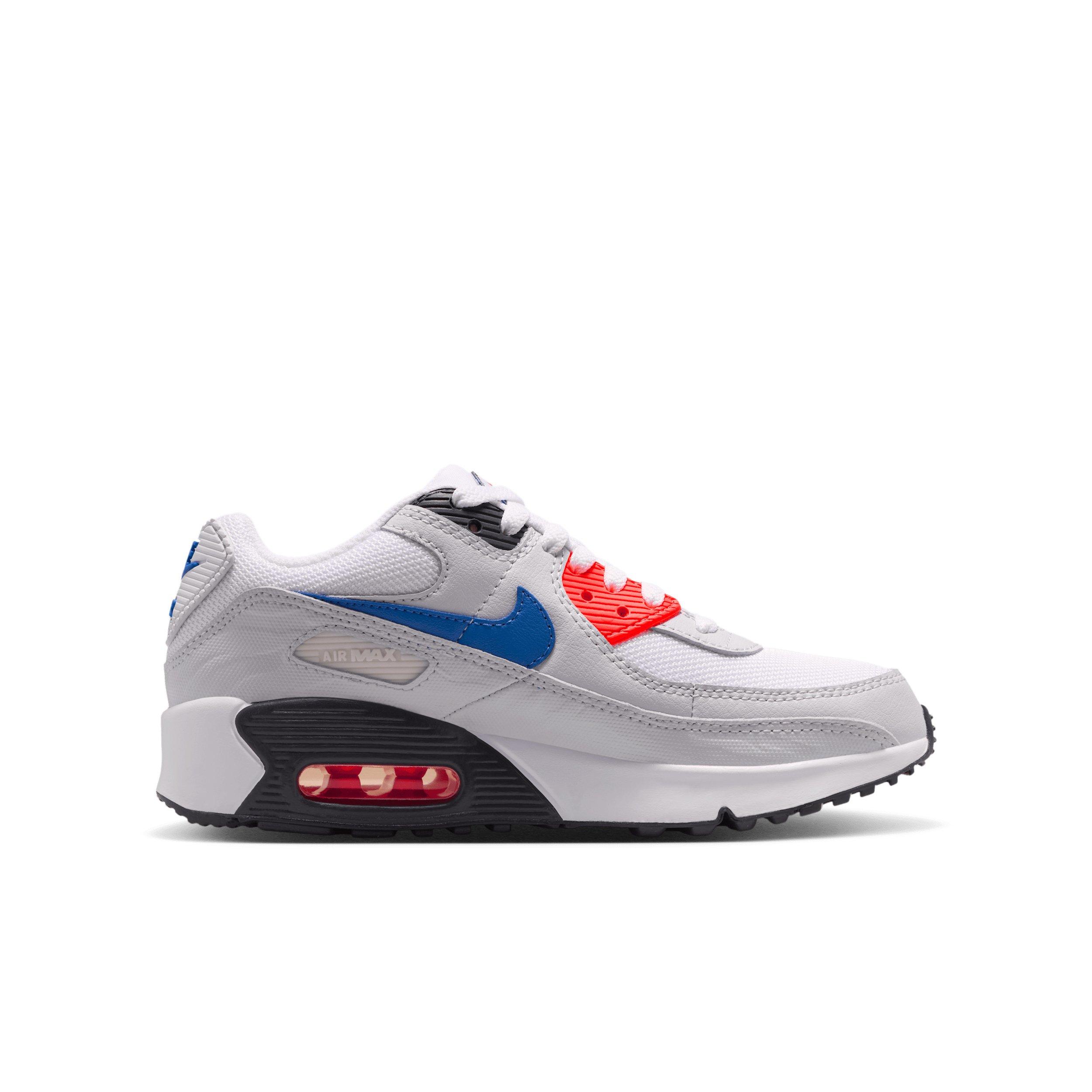 Nike Air Max 90 SE "White/Photon Dust/Bright Crimson/Game Royal" Grade School Boys' Shoe - WHITE/DUST/CRIMSON/ROYAL